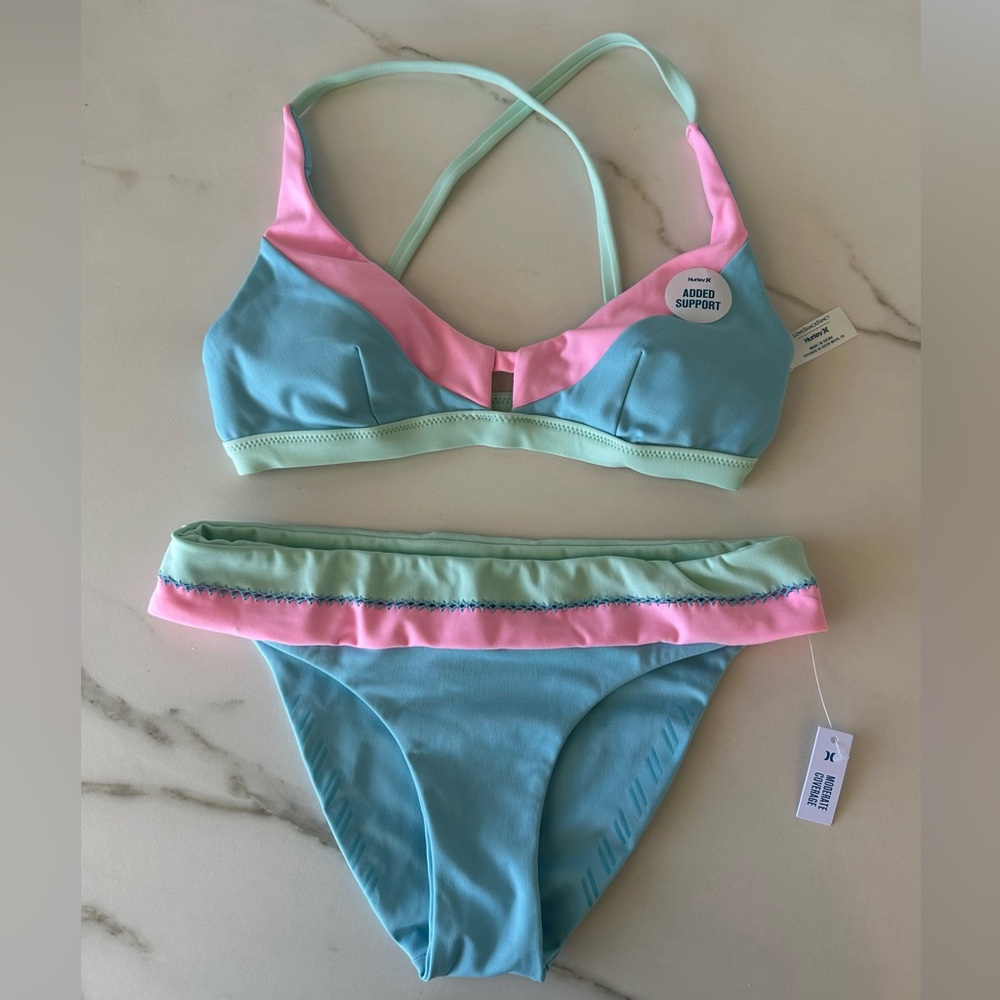 LoveShackFancy x Hurley Colorblock Bikini Set, Size-S, NWT-SOLD OUT